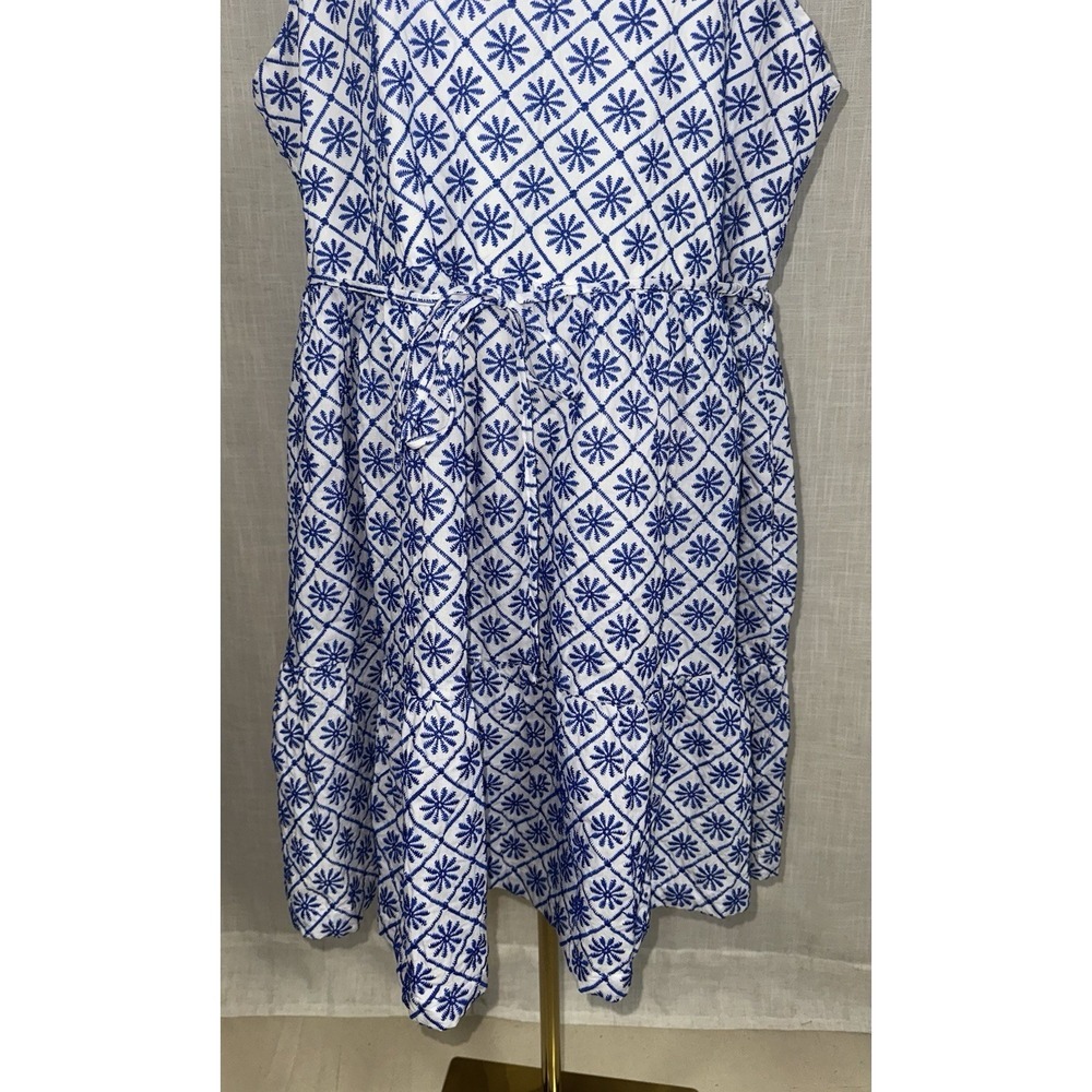 Draper‎ James Dress 1X Women's Blue Tiered Embroidered Elastic Waist Sleeveless - Picture 3 of 7